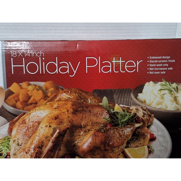Fabulous Home Holiday Platter 18"x14" White Ceranmic Finish NIB Christmas Decor - Picture 3 of 7